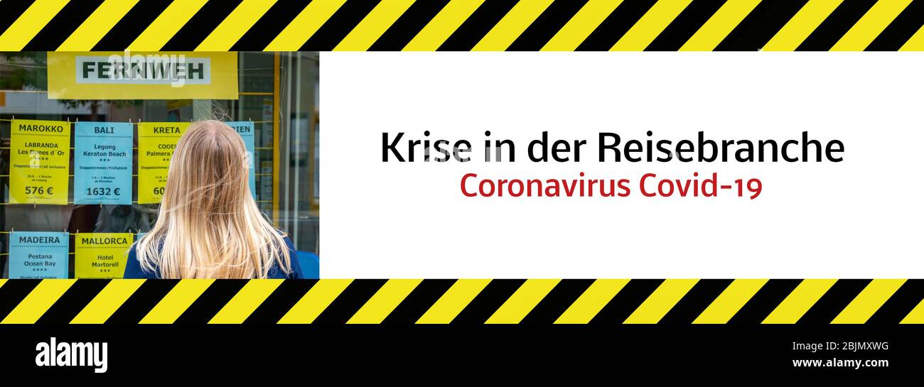 Bannerkrise in der Reisebranche Corona-Virus in deutscher Sprache Stockfoto