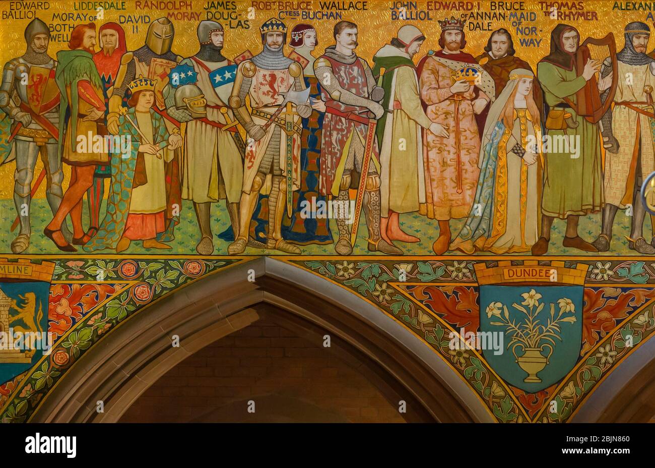 Main Hall Fries mit schottischen historischen Figuren, Interieur, Scottish National Portrait Gallery, Edinburgh, Schottland, Großbritannien Stockfoto