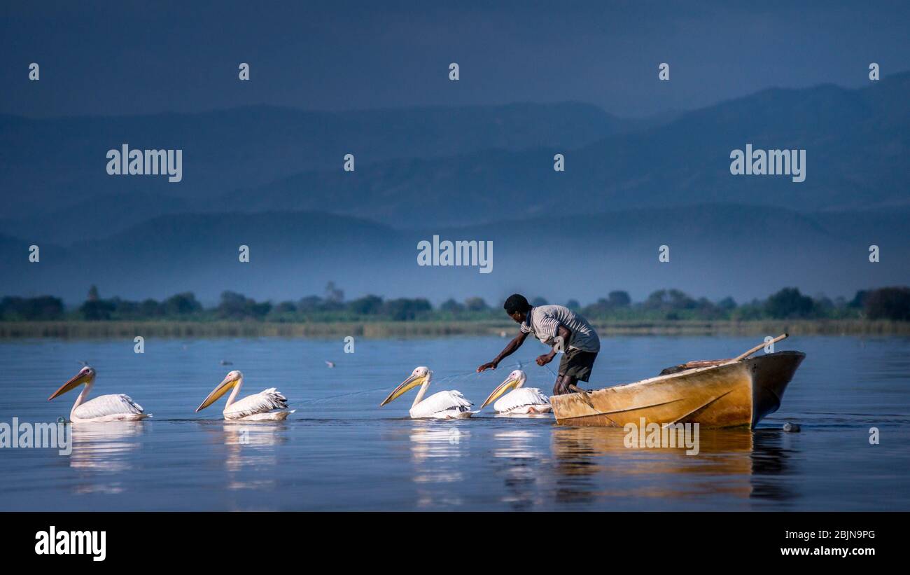 Bild aufgenommen während einer Reise nach Süd-Äthiopien, Angeln auf dem See Chamo Stockfoto