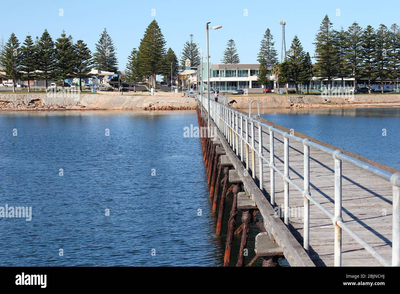 Ceduna Jetty Blick in Richtung der Stadt in Ceduna, South Australia Stockfoto