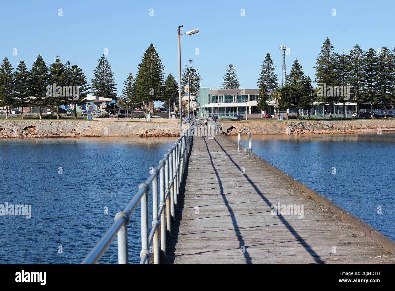 Ceduna Jetty Blick in Richtung der Stadt in Ceduna, South Australia Stockfoto
