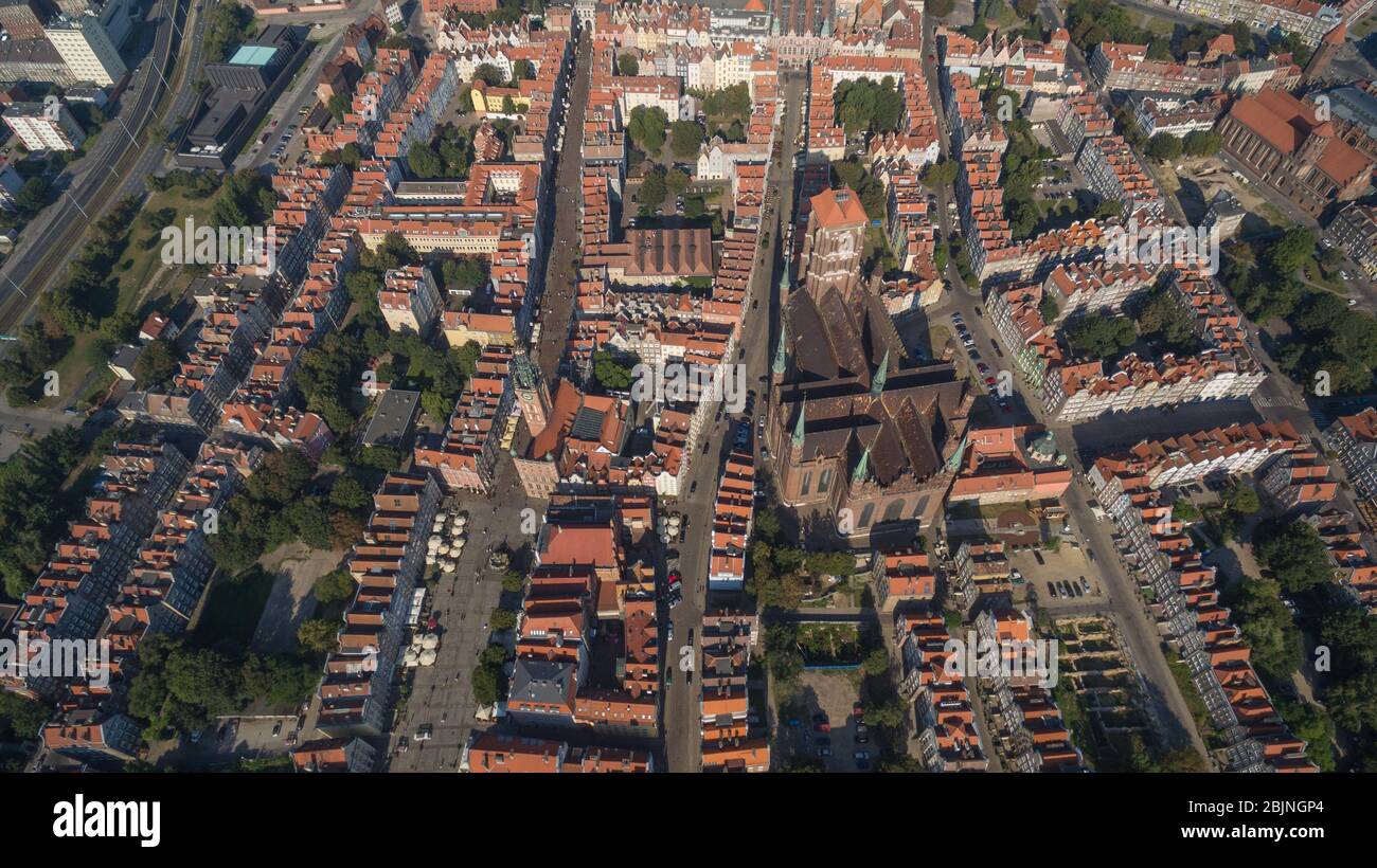 Polen, Danzig, Old Town, Stadtbild und Marina von oben Stockfoto