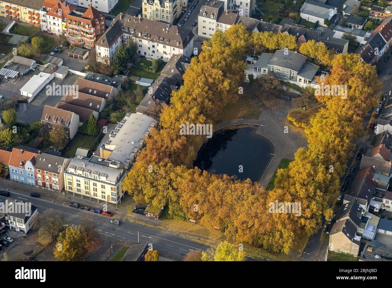 Park des herbstlichen Schillerplatzes in Hamm, 12.11.2016, Luftaufnahme, Deutschland, Nordrhein-Westfalen, Ruhrgebiet, Hamm Stockfoto