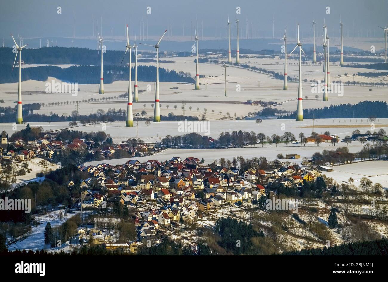 , Windräder auf einem Feld in Rüthen, 22.01.2017, Luftaufnahme, Deutschland, Nordrhein-Westfalen, Rüthen Stockfoto