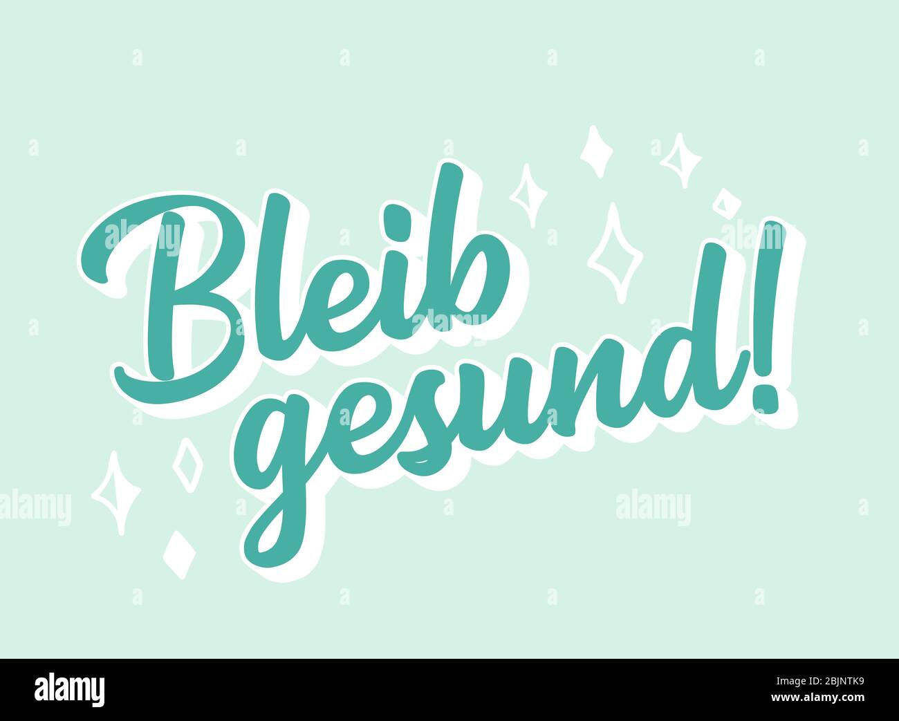 Bleiben Sie Gesund Groß Oder Klein Handskizzierte Bleib gesund Phrase in deutscher Sprache als Logo