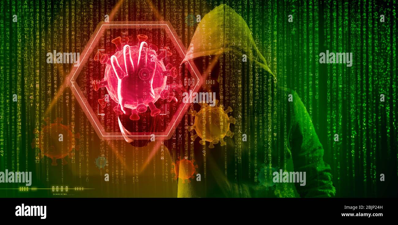 Hacker-Betrug Phishing-Angriff während covid19 Coronavirus Pandemie Cyber-Sicherheitskonzept Stockfoto