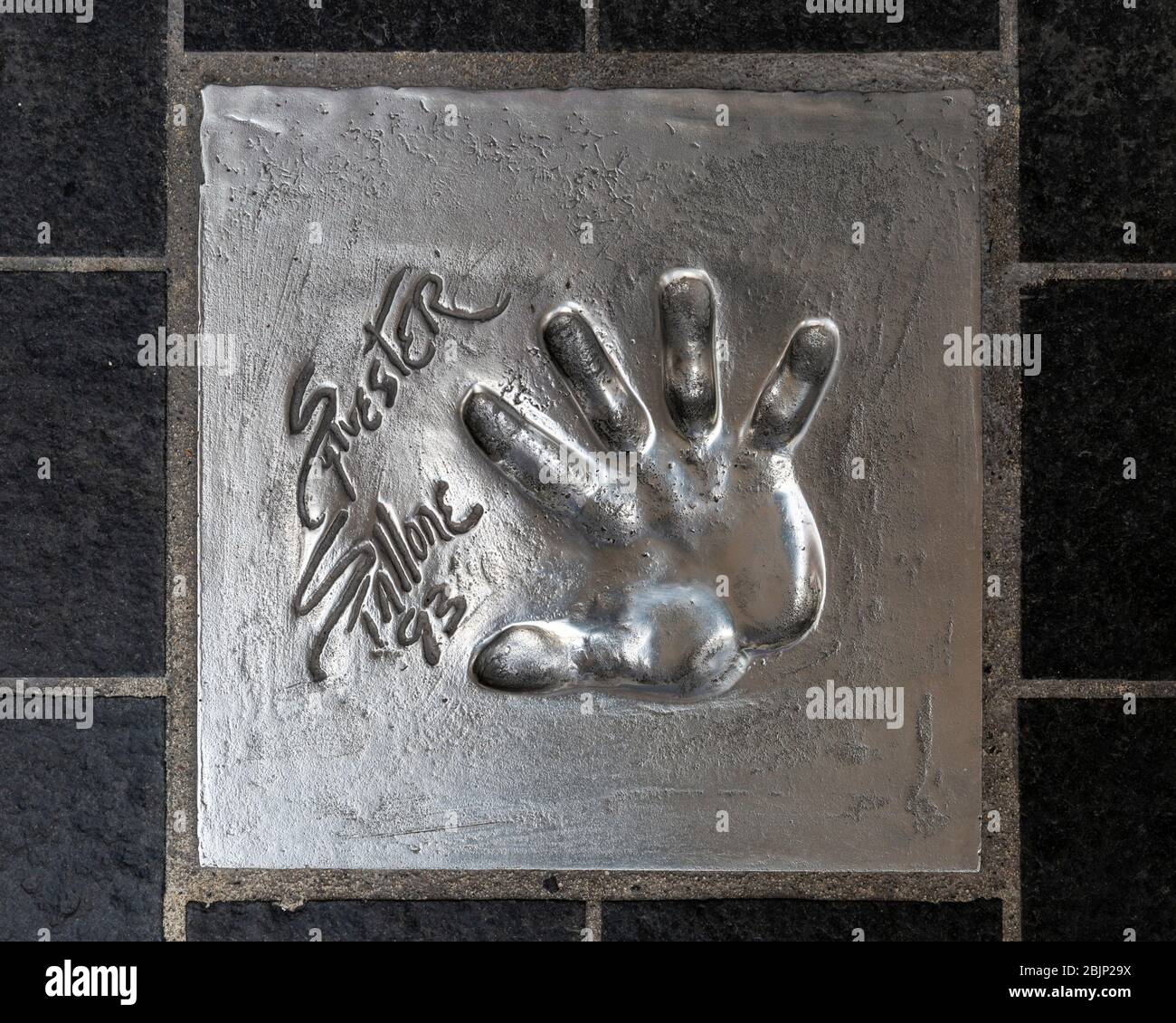 Sylvester Stallone's Handprint, Cannes Walk of Fame, Cote d'Azur, Provence, Frankreich. Stockfoto