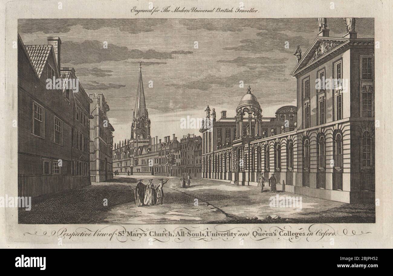 Oxford High Street. St. Mary's. All Souls, University & Queen's Colleges 1779 Stockfoto