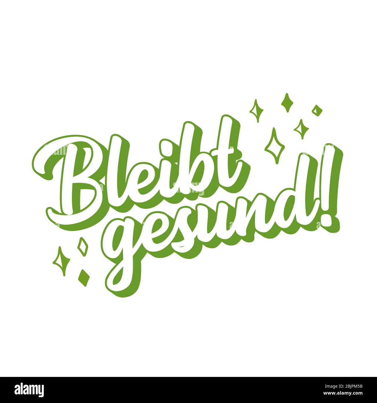 Bleiben Sie Gesund Groß Oder Klein Handskizzierte Bleib gesund Phrase in deutscher Sprache als Logo