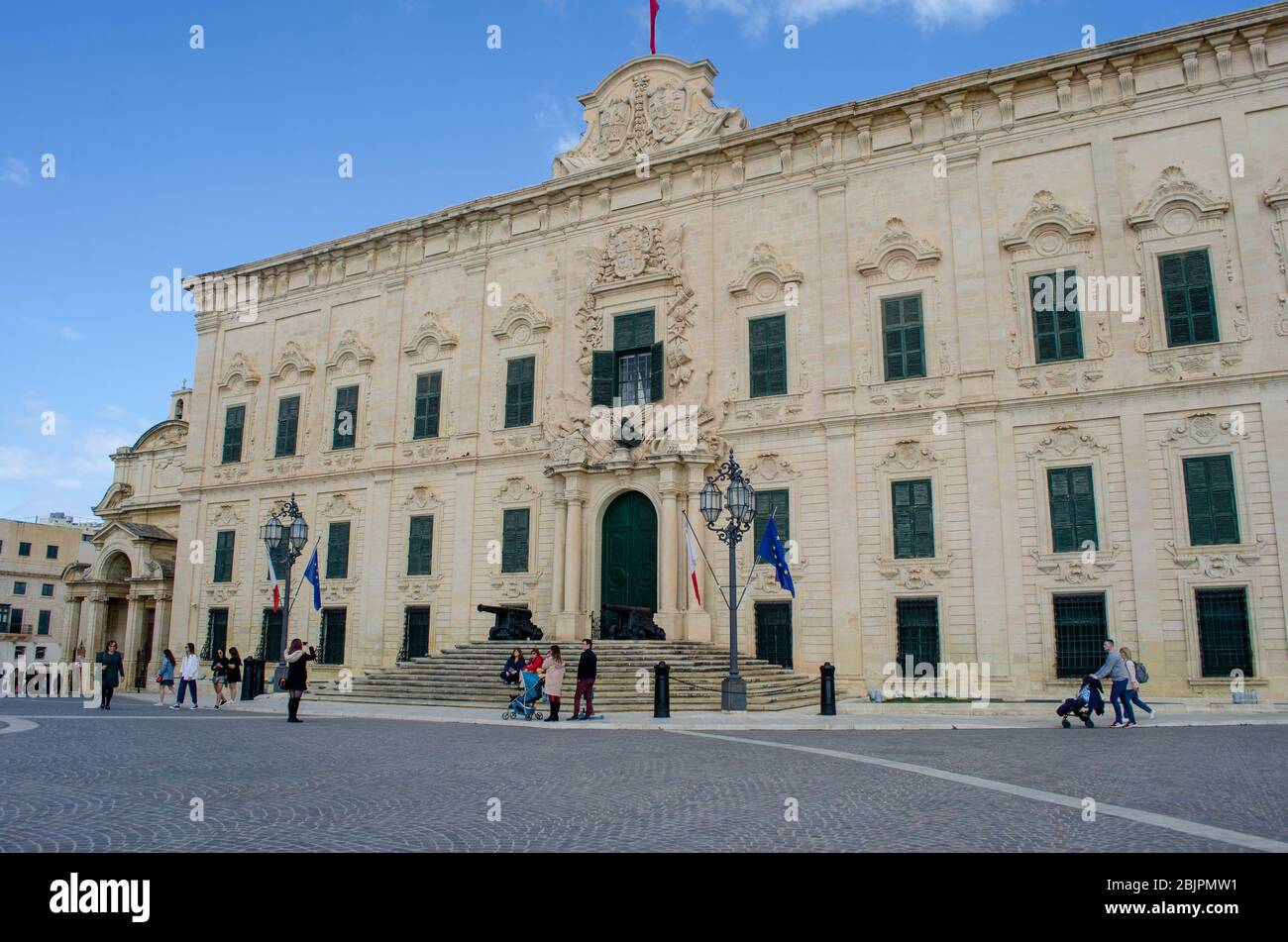 Valleta Malta 8. Februar 2020: Auberge de Castille, das Gebäude des Premierministers Stockfoto