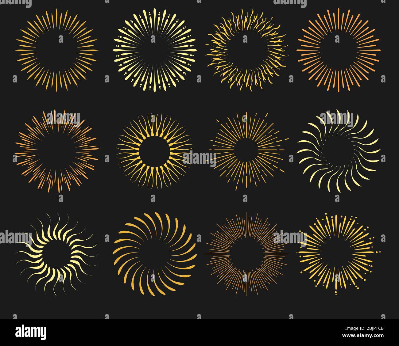 Sammlung Von Sunburst Zeichen Für Ihr Design. Set Von Vintage Light Rays. Handgezeichnete Vektorgrafik. Stock Vektor