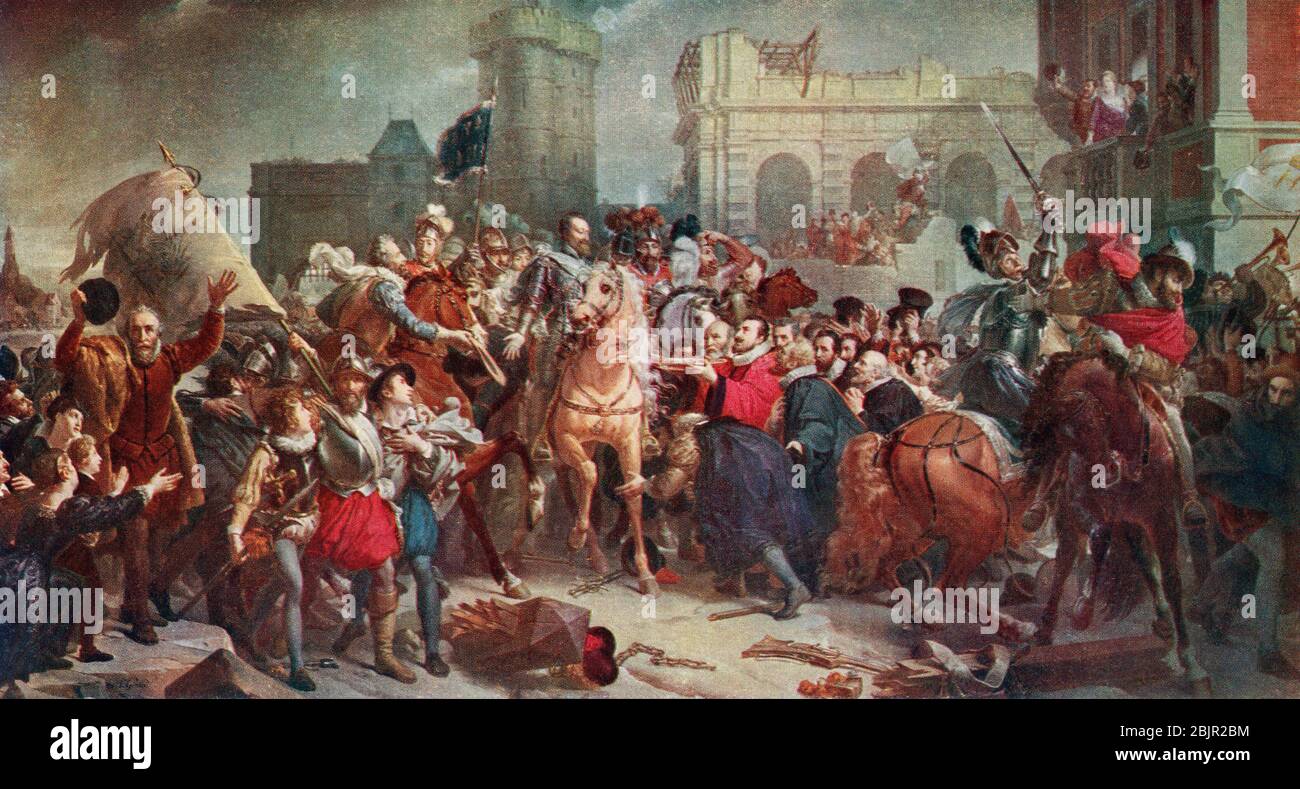 Der Eintritt Heinrichs IV. Nach Paris, 1594, nach dem Gemälde von Baron Gerard. Heinrich IV., 1553 – 1610, alias guter König Heinrich oder Heinrich der große. König von Navarra (als Heinrich III.) von 1572 und König von Frankreich von 1589 bis 1610. Aus Großbritannien und ihren Nachbarn, 1485 - 1688, veröffentlicht 1923. Stockfoto