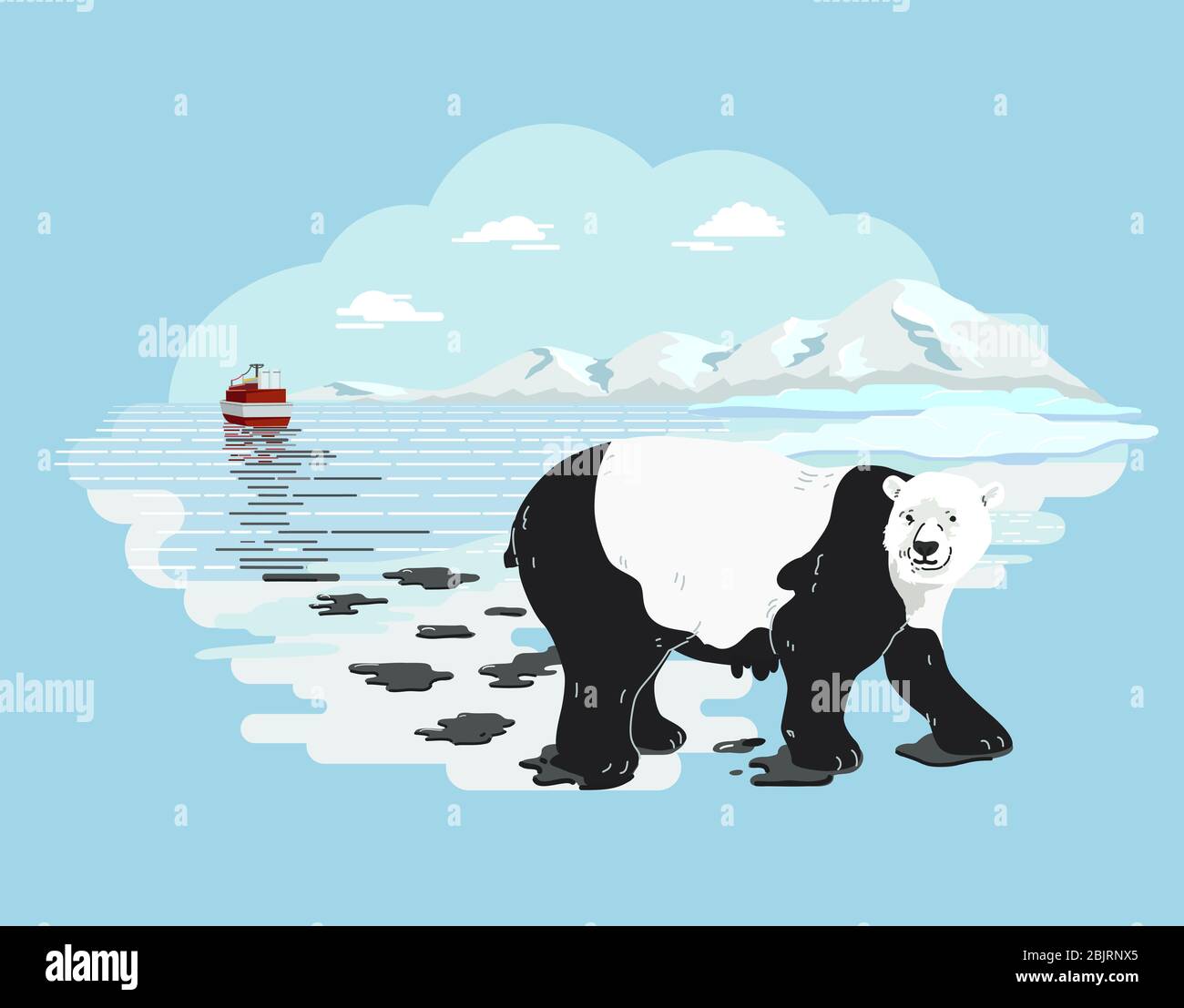 Eisbär mit Ölspritzer aus dem Frachtschiff bedeckt, so dass es wie ein Panda aussieht Stockfoto