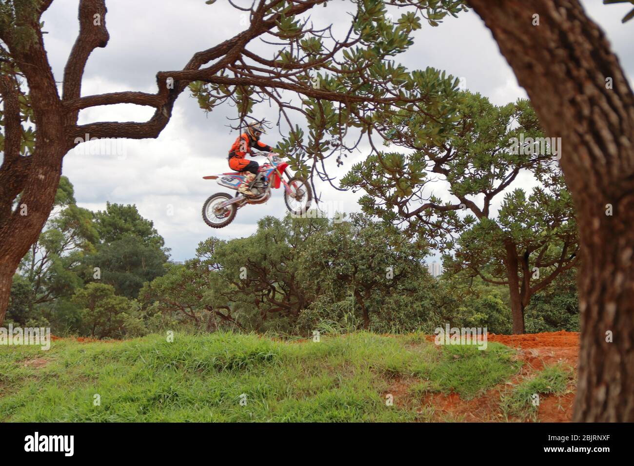 Motocross-Freestyle-Sprung Stockfoto