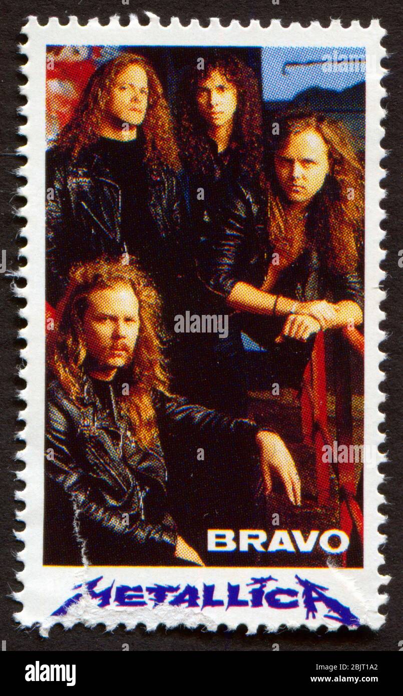 Metallica auf einem vintage Briefmarke von Bravo von Anfang der 80er Jahre Stockfoto