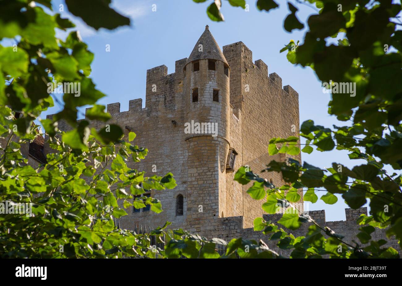 Die mittelalterliche Chateau de Beynac steigende auf einem Kalkfelsen über dem Fluss Dordogne. Frankreich, Dordogne, Beynac-et-Cazenac Stockfoto