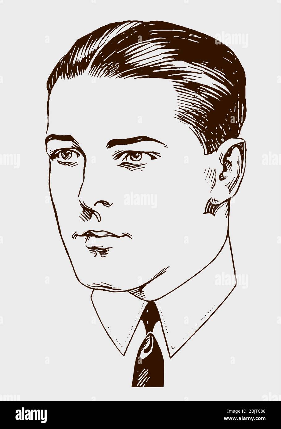 Porträt eines jungen Mannes aus dem frühen 20. Jahrhundert in Dreiviertel-Vorderansicht, mit Kragen und Krawatte Stock Vektor