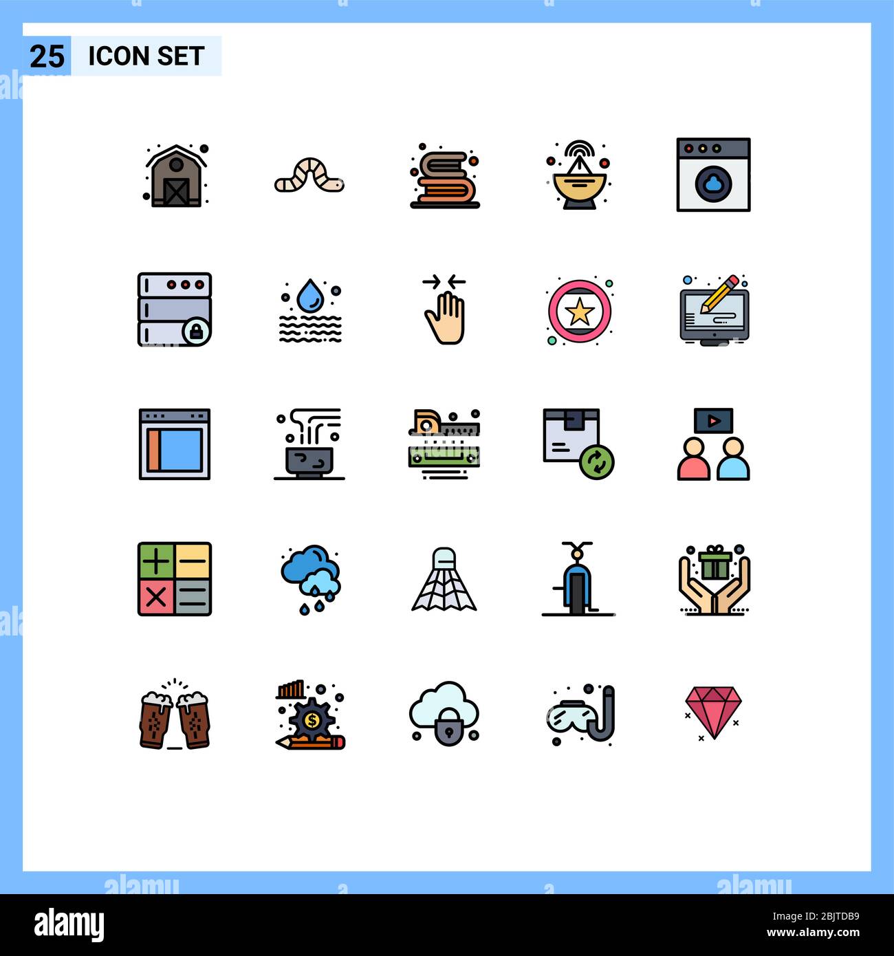 Universal Icon Symbole Gruppe von 25 modernen gefüllten Linie flache Farben von mac, App, Bücher, Satellit, Antenne editierbar Vektor Design-Elemente Stock Vektor