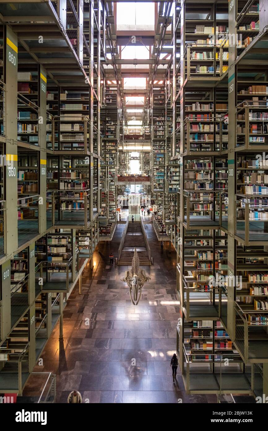 Riesige Bibliothek (38,000 Quadratmeter oder 409,000 Quadratfuß) Biblioteca Vasconcelos Mexiko-Stadt, Mexiko Stockfoto