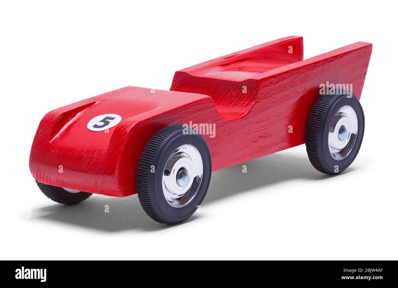 Red Wood Derby Car isoliert auf Weiß. Stockfoto