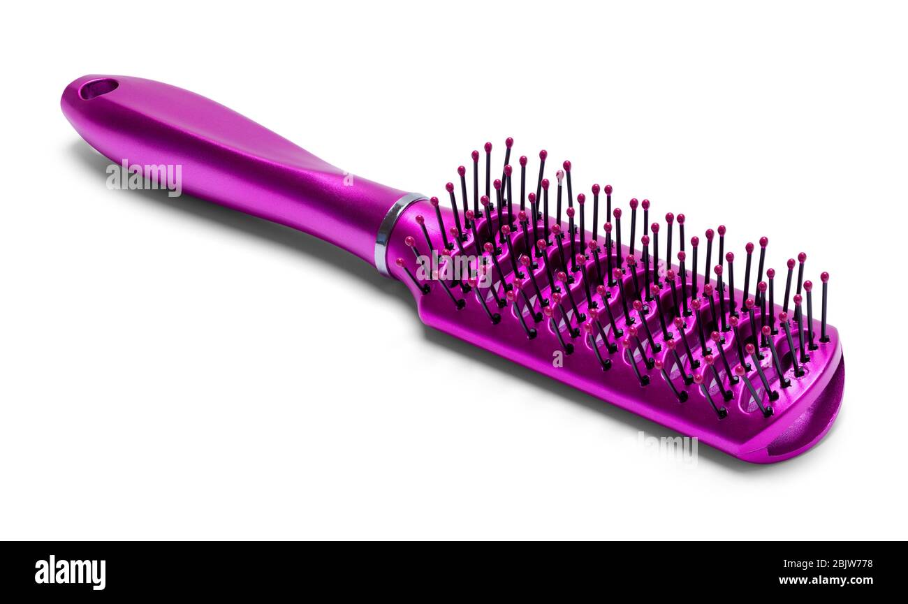 Neue rosa Haarbürste isoliert auf weißem Hintergrund. Stockfoto