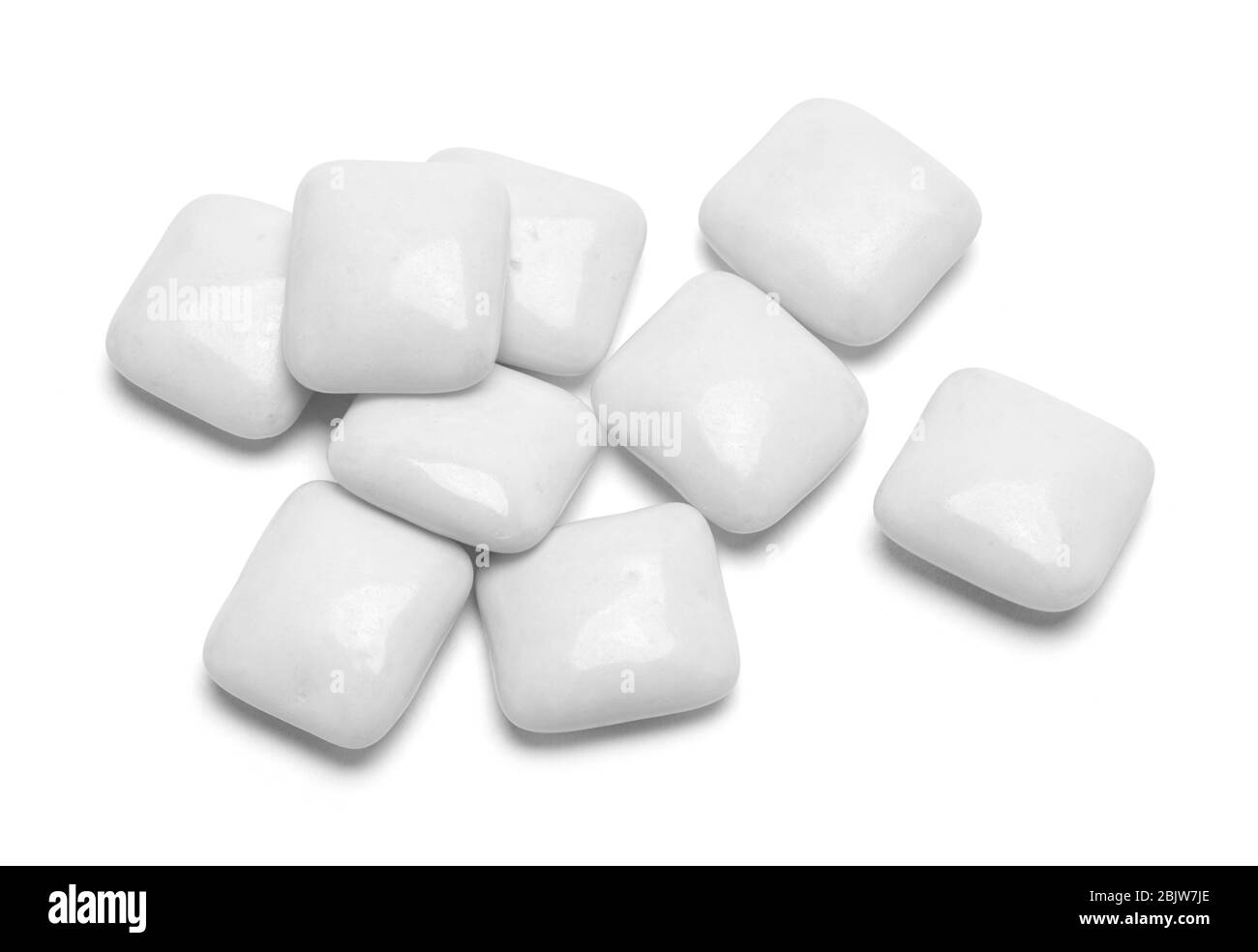Weiße Minze Bubble Gum Haufen Nahaufnahme isoliert auf Weiß. Stockfoto