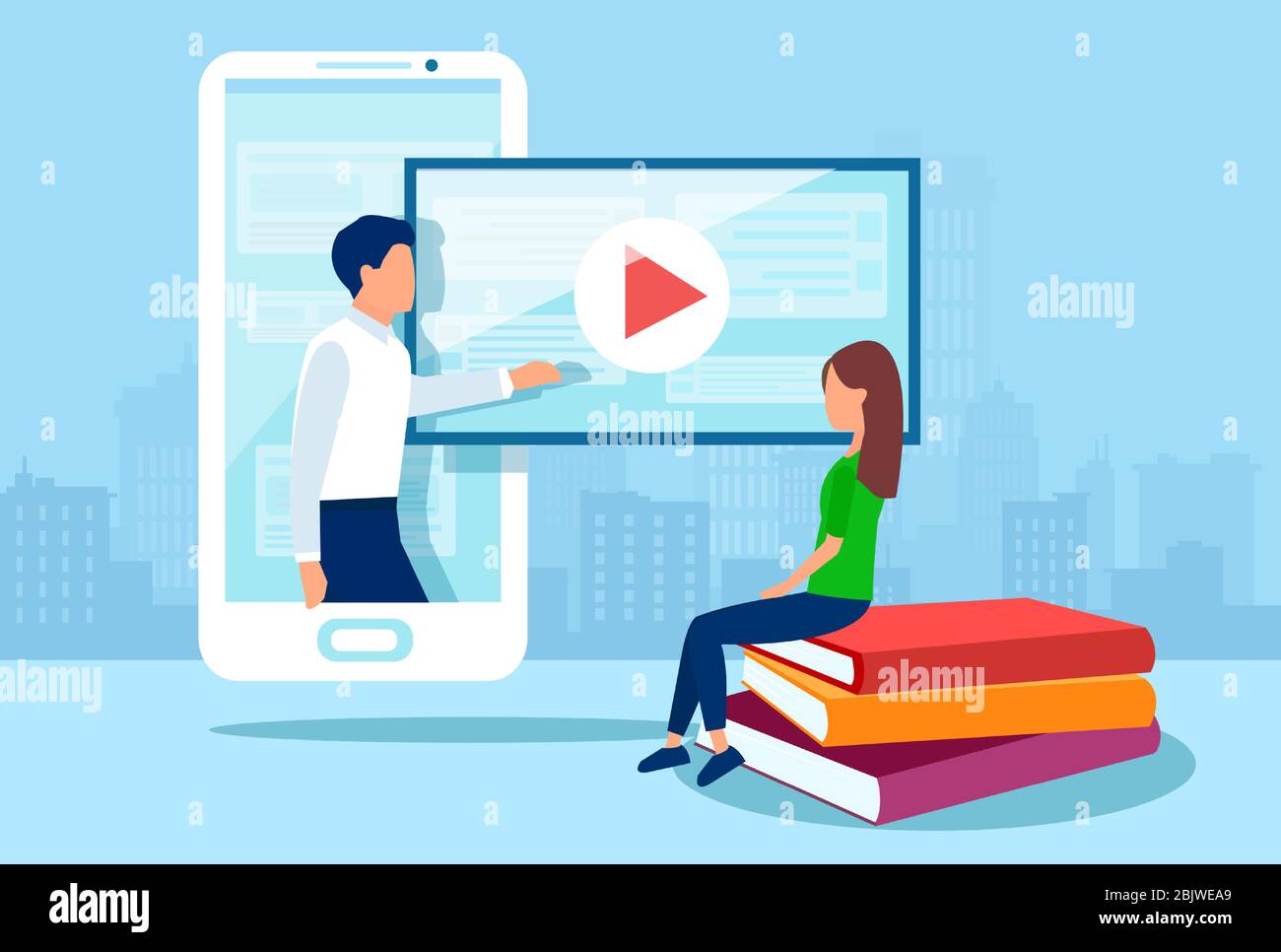 Vektor der Menschen Studenten mit moderner Technologie online zu studieren Stock Vektor Vektor der Menschen Studenten mit moderner Technologie online zu studieren Stock Vektor
