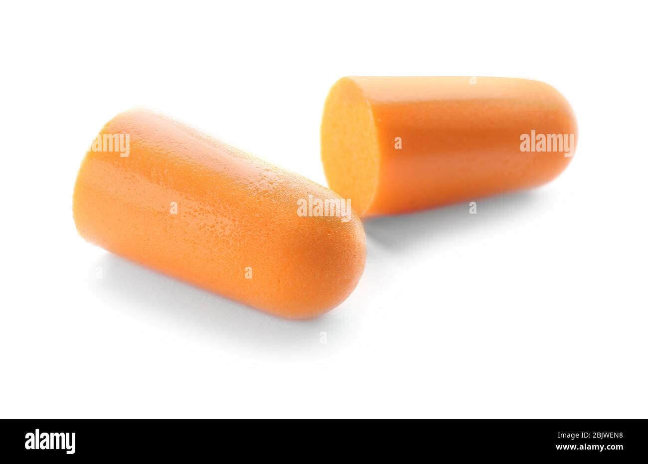 Ohrstöpsel auf weißem Hintergrund. Gehörschutz Stockfoto