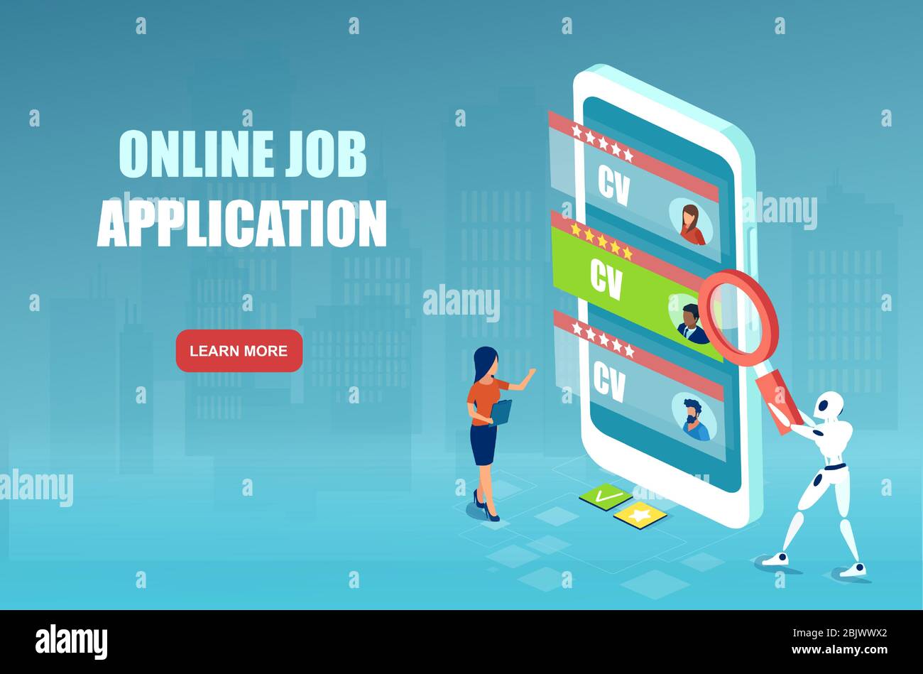 Vektor der automatisierten Online-Bewerbung und beste Kandidaten Vorauswahl für den Unternehmensjob. Stock Vektor