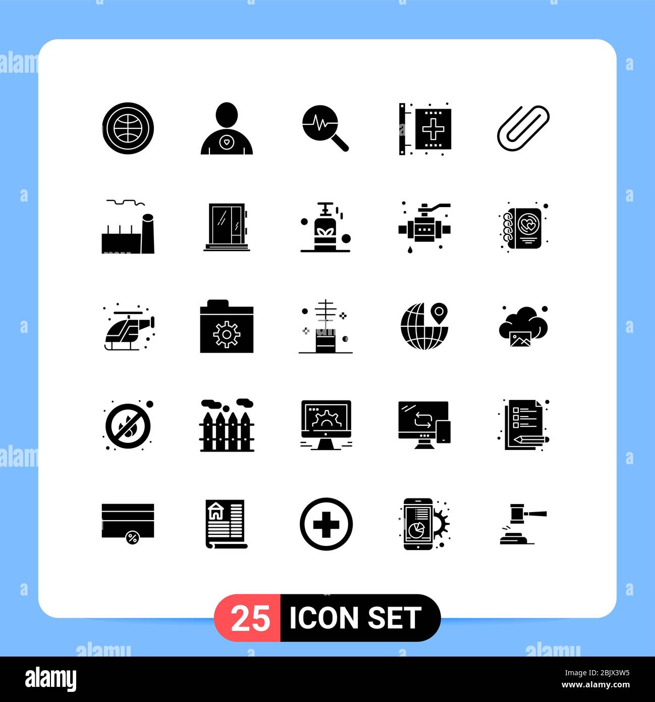 Universal Icon Symbole Gruppe von 25 Moderne feste Glyphen der Befestigung, Form, Grafik, Fitness, Center editierbare Vektor Design-Elemente Stock Vektor