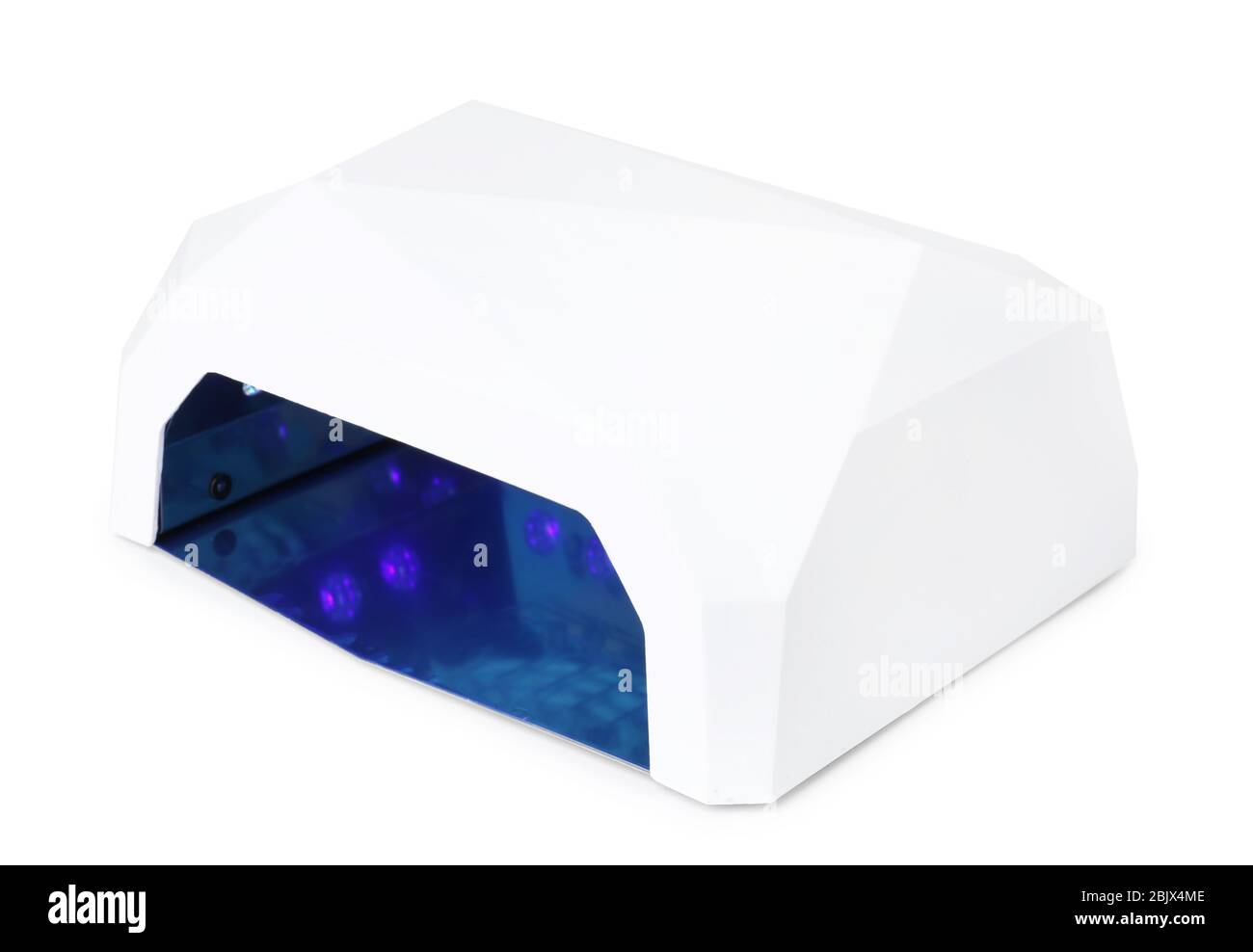 UV-Lampe für Maniküre auf weißem Hintergrund Stockfoto