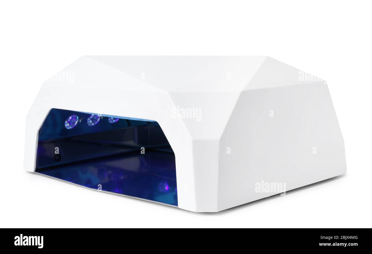 UV-Lampe für Maniküre auf weißem Hintergrund Stockfoto