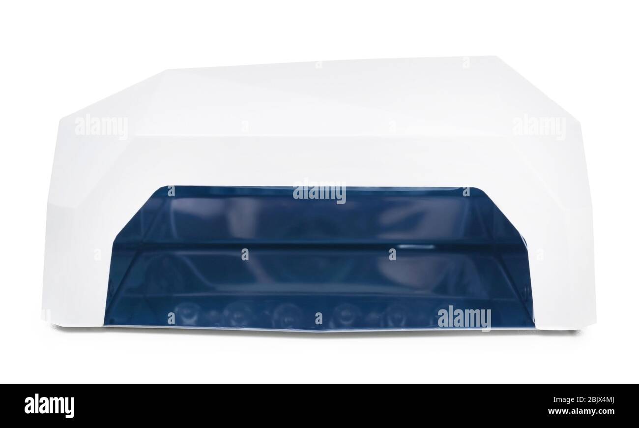 UV-Lampe für Maniküre auf weißem Hintergrund Stockfoto