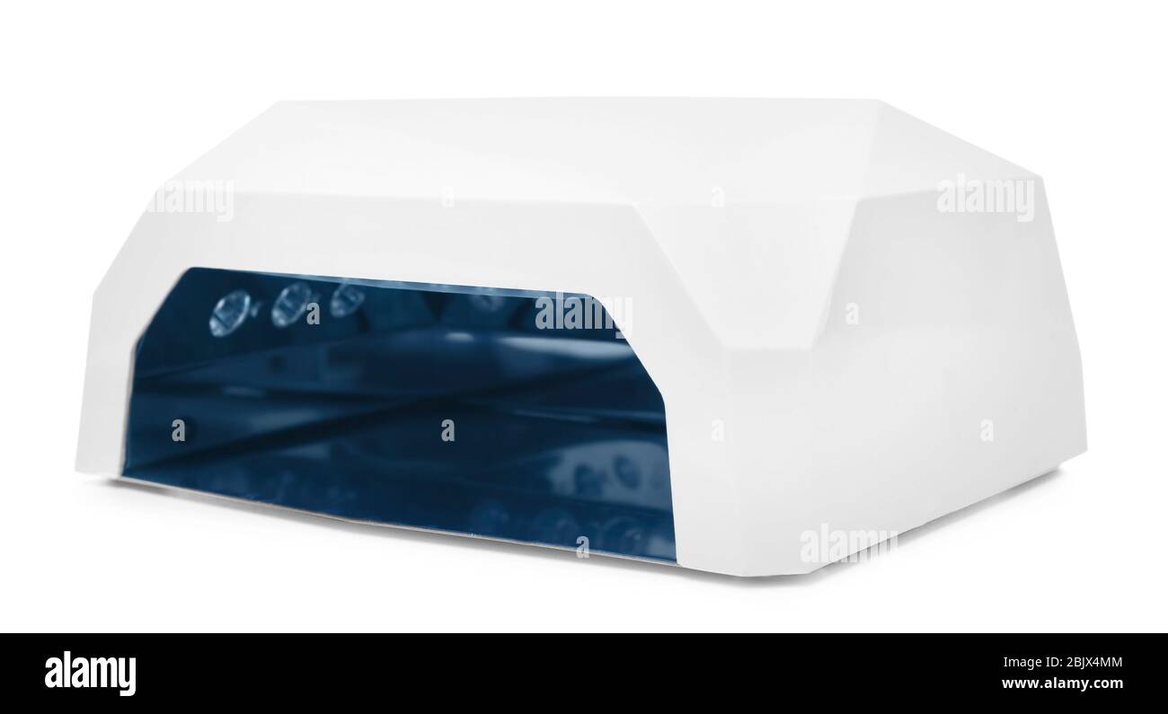 UV-Lampe für Maniküre auf weißem Hintergrund Stockfoto