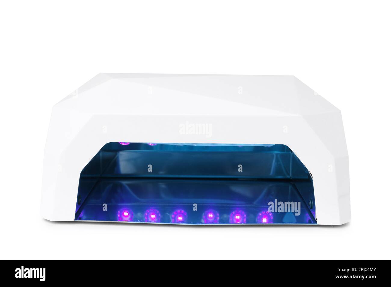 UV-Lampe für Maniküre auf weißem Hintergrund Stockfoto