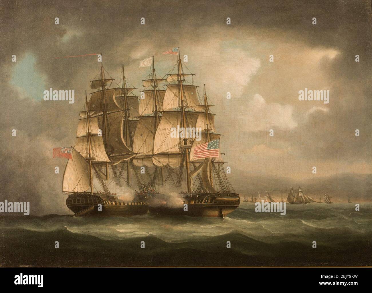 HMS Shannon Boards USS Chesapeake vor Boston, von Thomas Buttersworth. Stockfoto