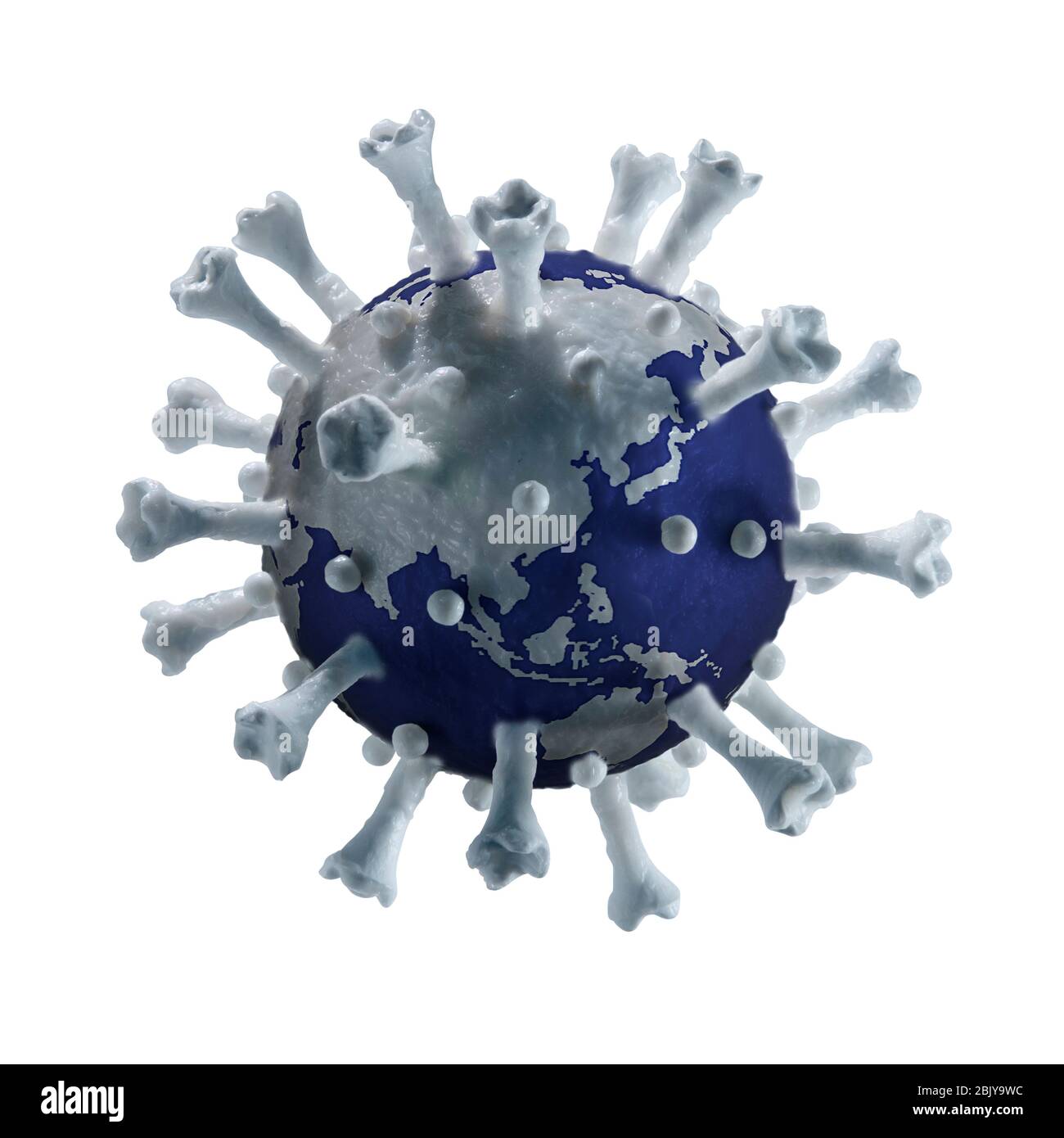 Modell der Kugel in Form ofÂ CoronavirusÂ vor weißem Hintergrund Stockfoto