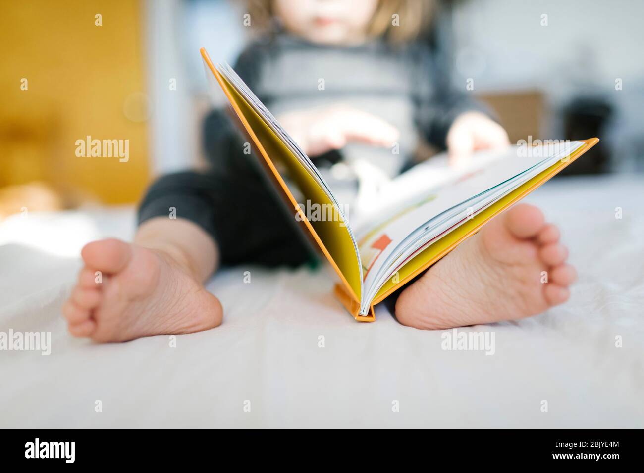 Barfuß Mädchen (2-3) Buch lesen Stockfoto