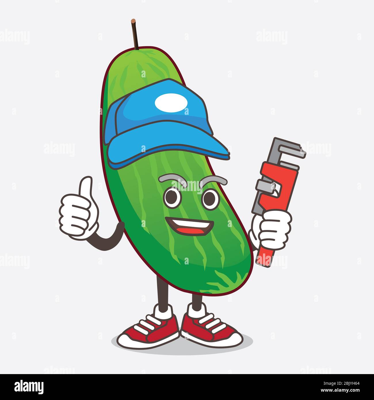 Eine Illustration von Cucumber Cartoon Maskottchen Charakter als glücklicher Klempner Stockfoto