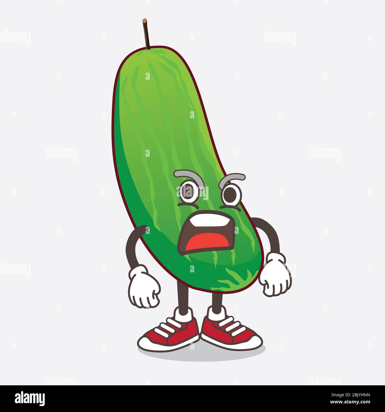 Eine Illustration von Cucumber Cartoon Maskottchen Charakter mit wütenden Gesicht Stockfoto