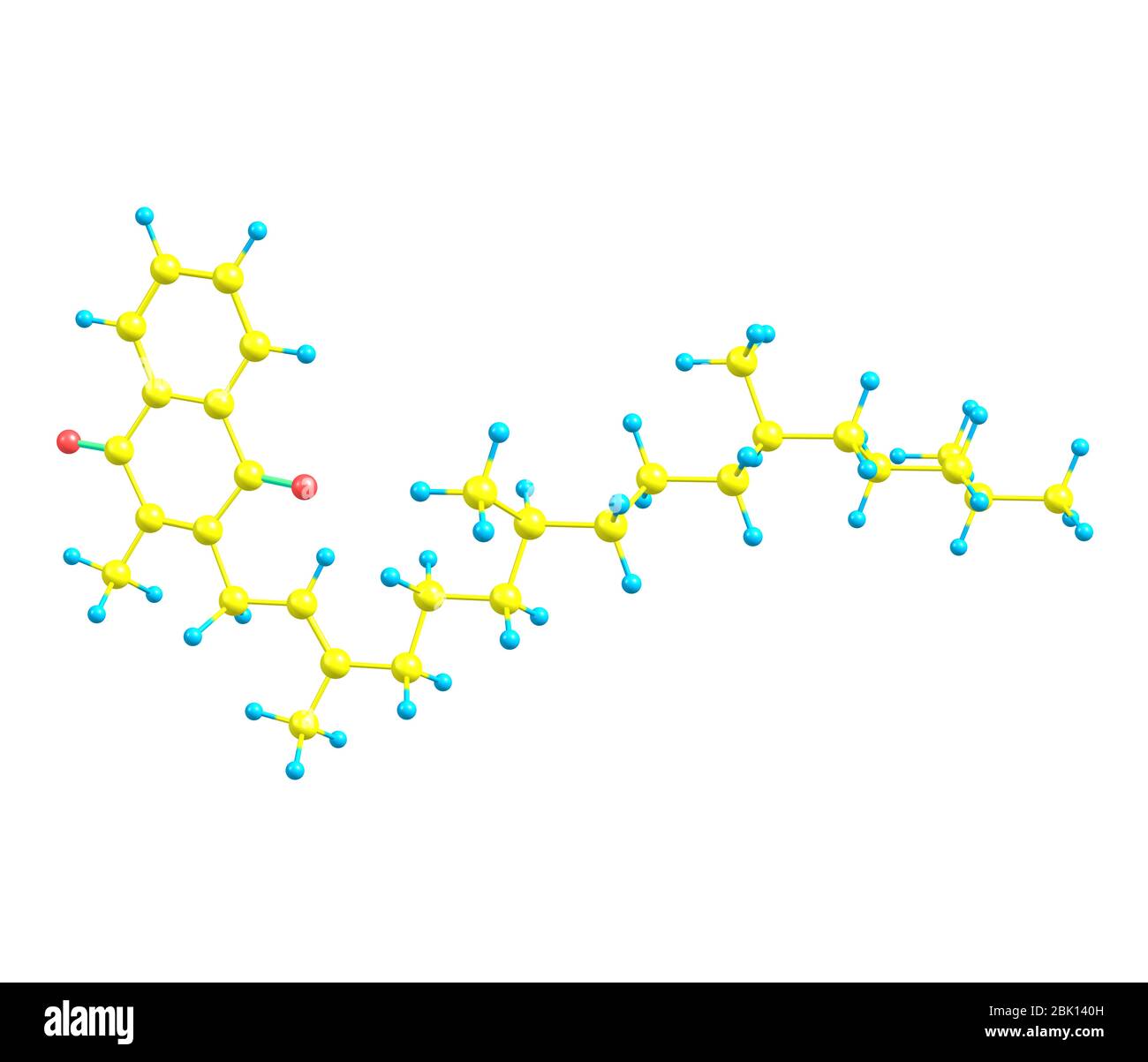 Phyllochinon (Vitamin K1) ist ein polyzyklisches aromatisches Keton, das auf 2-Methyl-1,4-Naphthochinon basiert und ein 3-Phytyl-Substituent hat Stockfoto