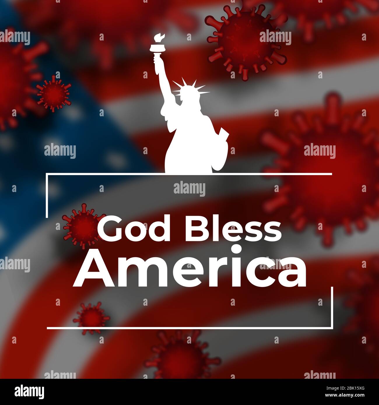 Gott segne Amerika während Covid-19 auf der amerikanischen Flagge Stockfoto