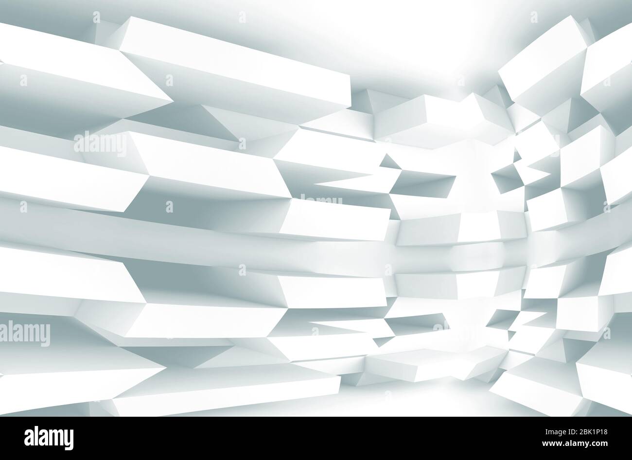 Abstrakter weißer geometrischer Hintergrund, parametrische Wandinstallation, 3d-Rendering-Illustration Stockfoto