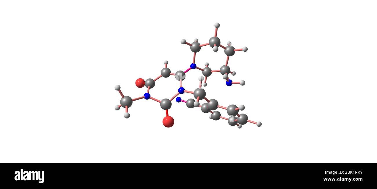 Logliptin ist ein oral verabreichtes Antidiabetikum in der DPP-4-Hemmerklasse, das den Blutzucker senkt. 3d-Darstellung Stockfoto