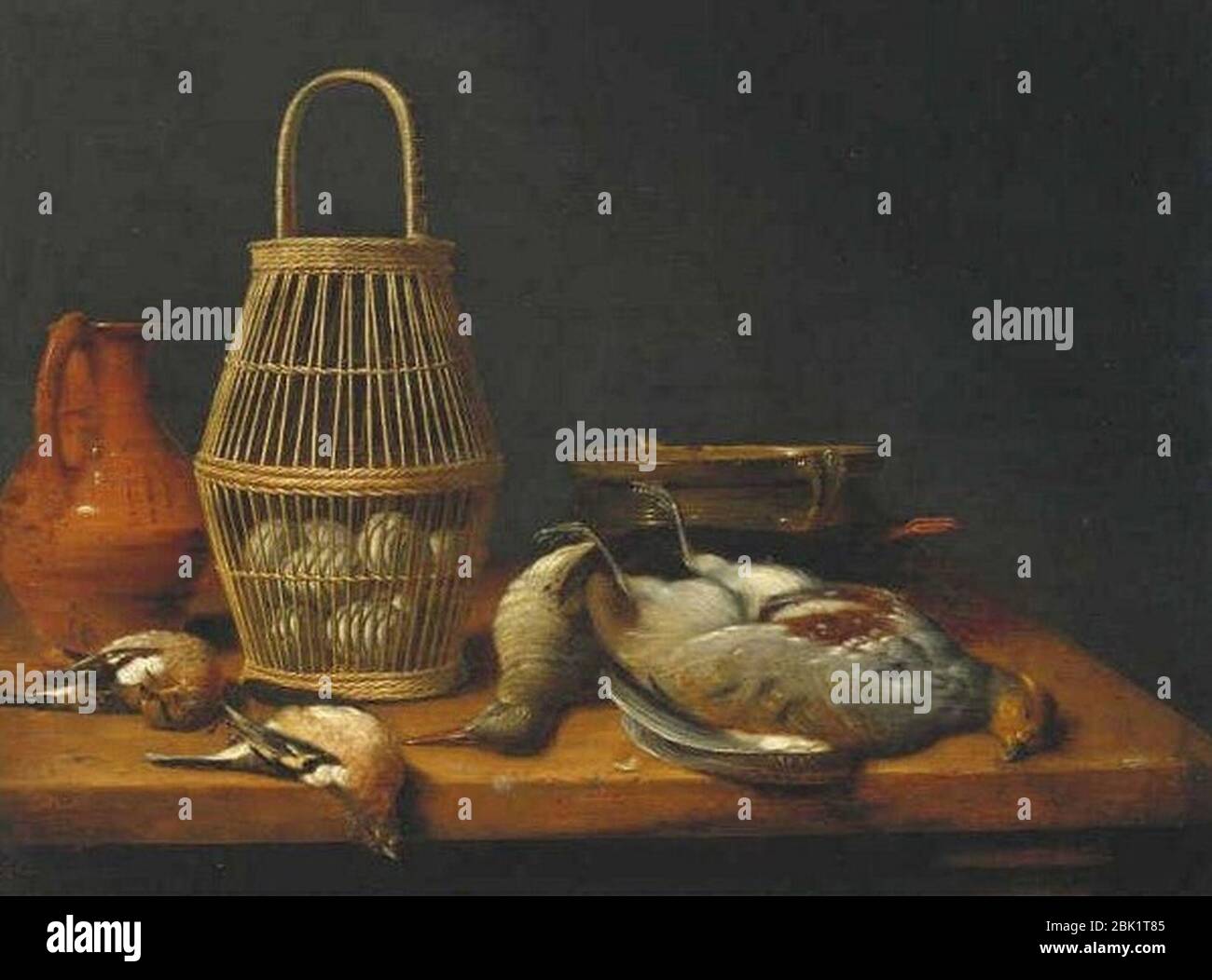Hubert van Ravesteyn - Korb mit Eiern zwischen toten Vögeln und Küchenutensilien Stockfoto