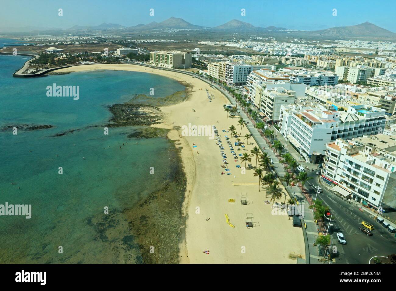 Playa del Reducto vom Gran Hotel, Arrecife, Lanzarote Stockfoto