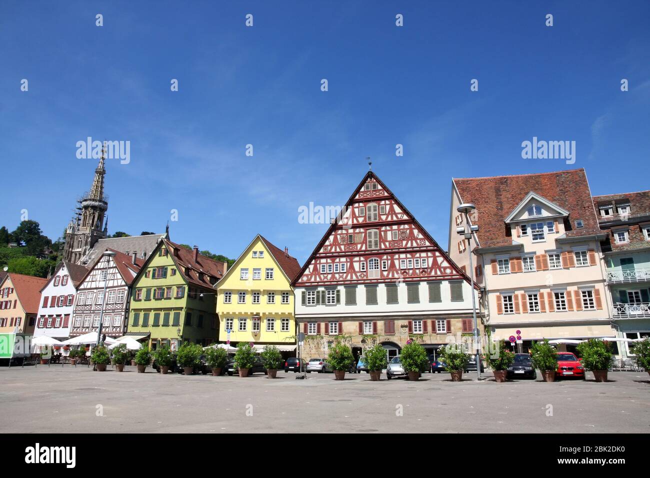 Mittelalterliche Gebäude am Marktplatz - Marktplatz, Rathaus in Esslingen am Neckar, Baden Württemberg, Deutschland Stockfoto