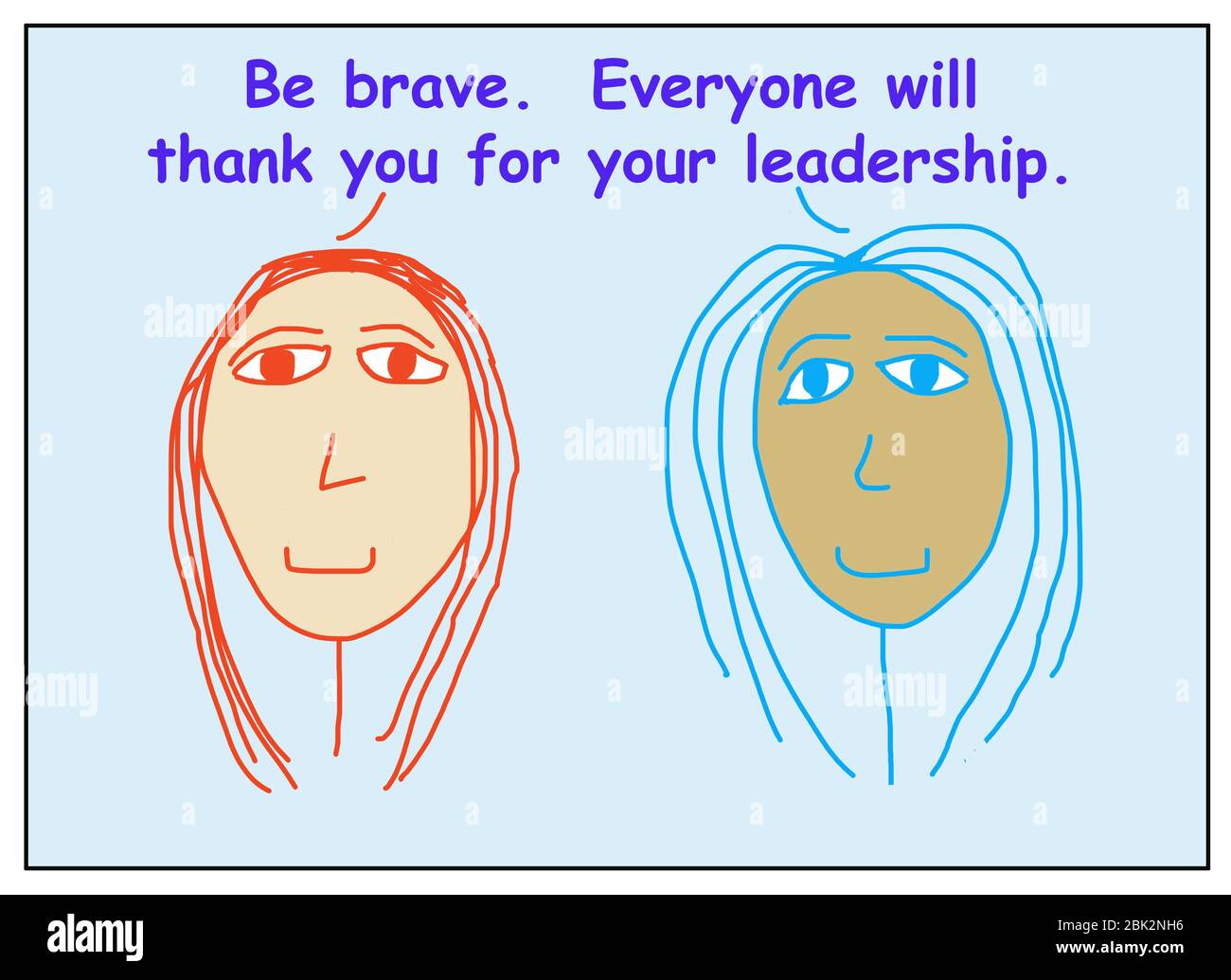 Farbe Cartoon von zwei ethnisch unterschiedlichen Business-Frauen sagen, mutig zu sein, dass jeder Ihnen für Ihre Führung danken. Stockfoto