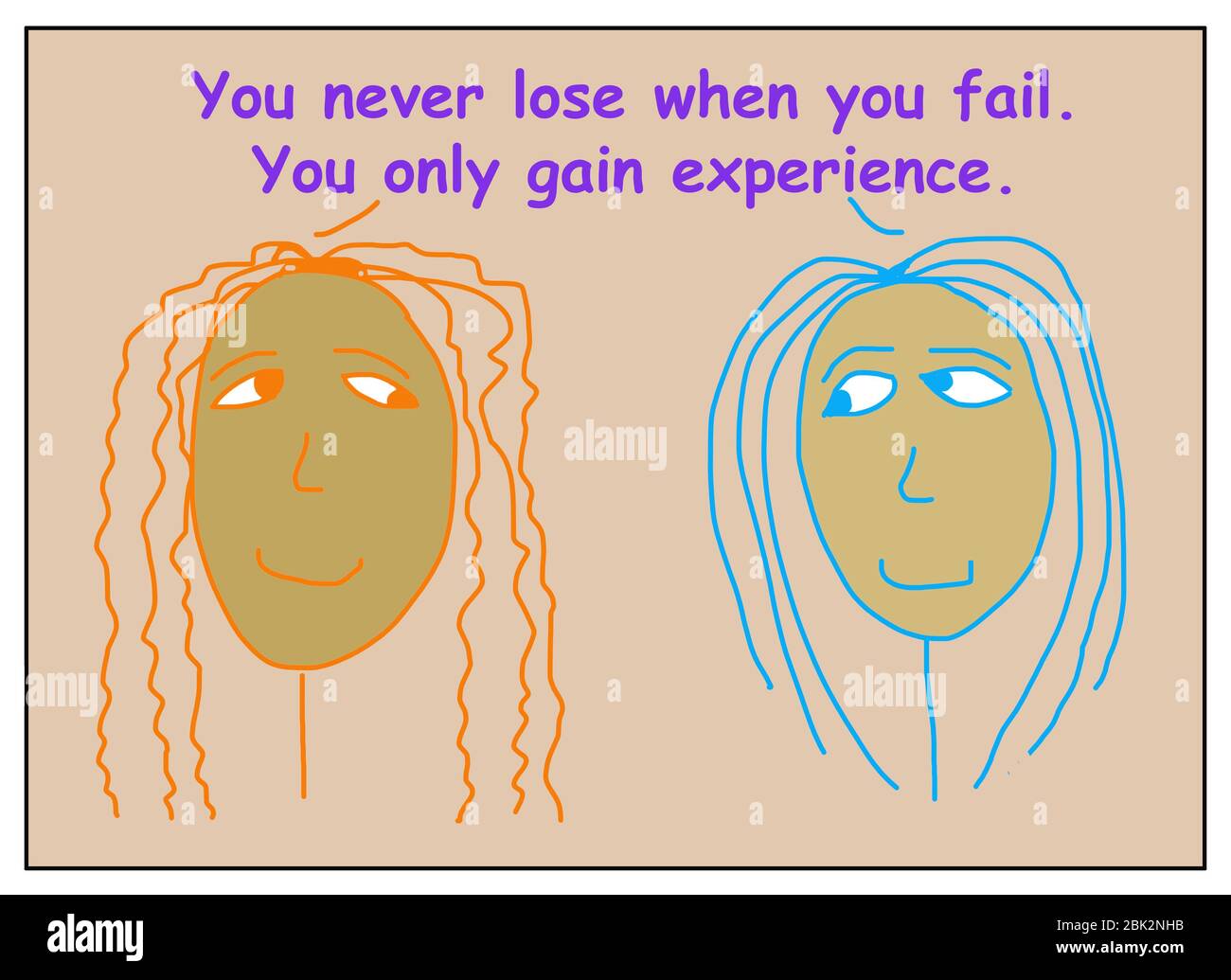 Farbe Cartoon von zwei lächelnden, afroamerikanischen Frauen sagen, dass man nie verlieren, wenn Sie nicht, Sie nur Erfahrung gewinnen. Stockfoto