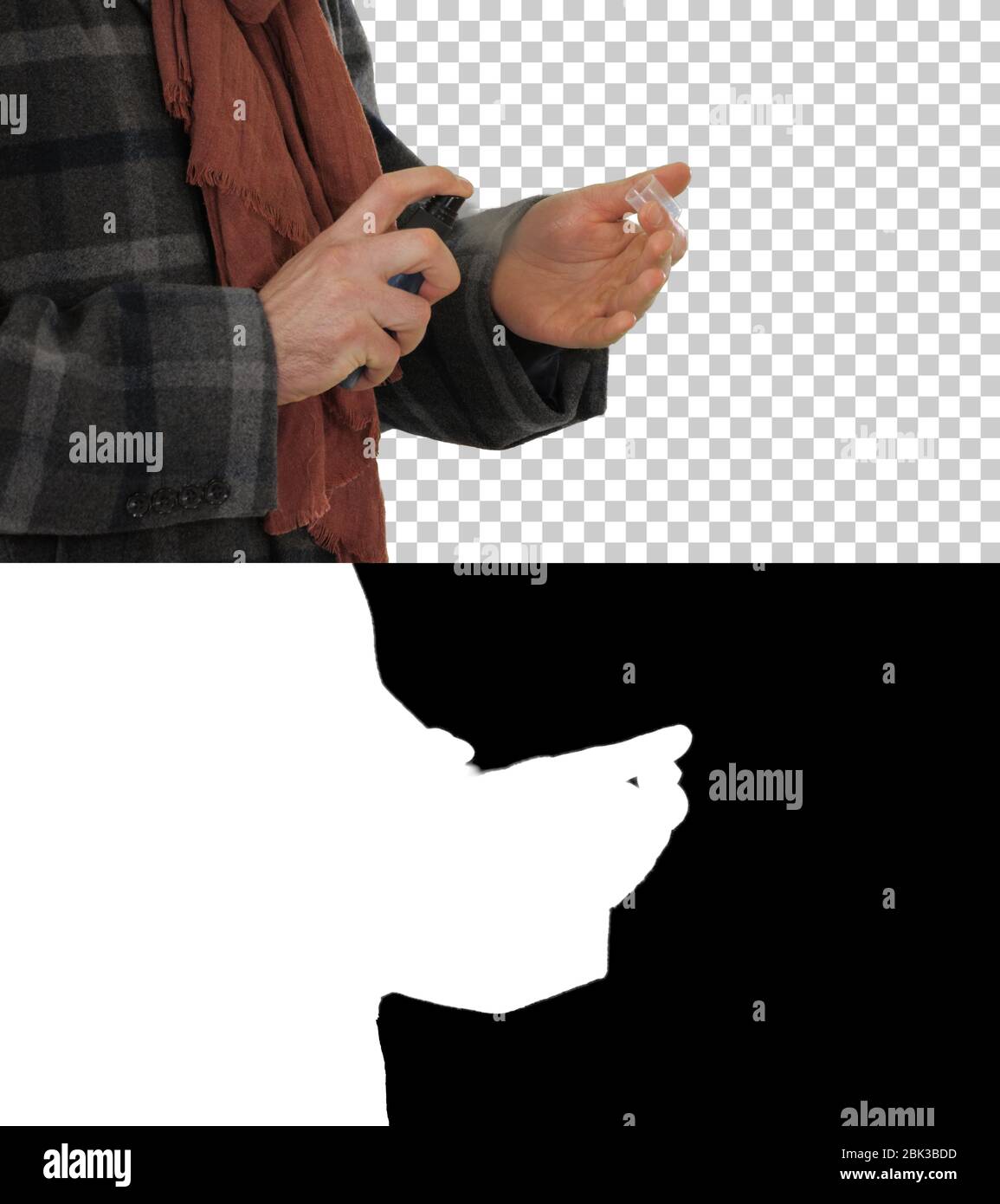 Ein Mann Hände mit Wash Hand Desinfektionsmittel, Alpha Channel Stockfoto